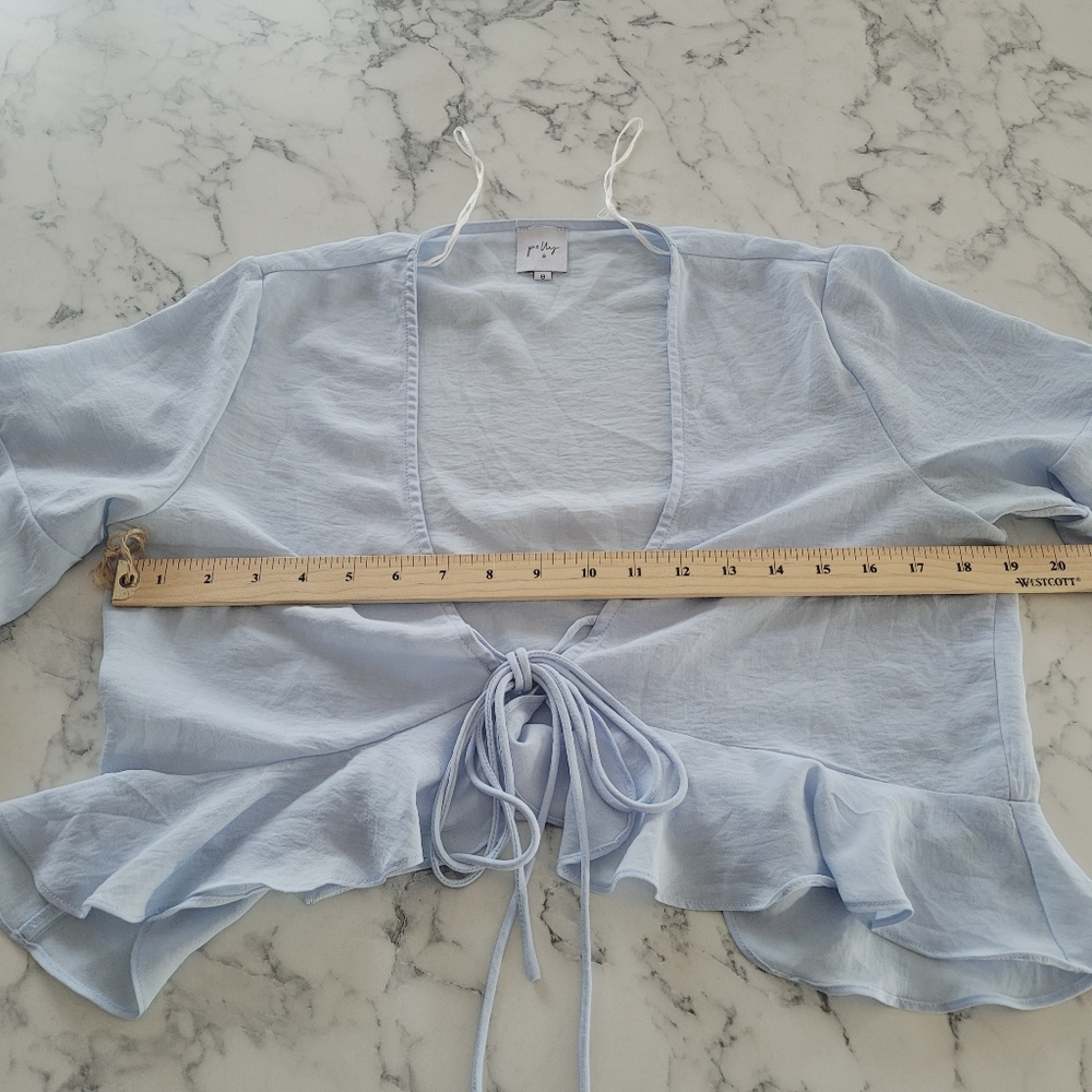 Princess Polly Felicity Sinclair Tie Front Top Baby Blue Size 8 Ruffle Sleeve - Picture 10 of 11